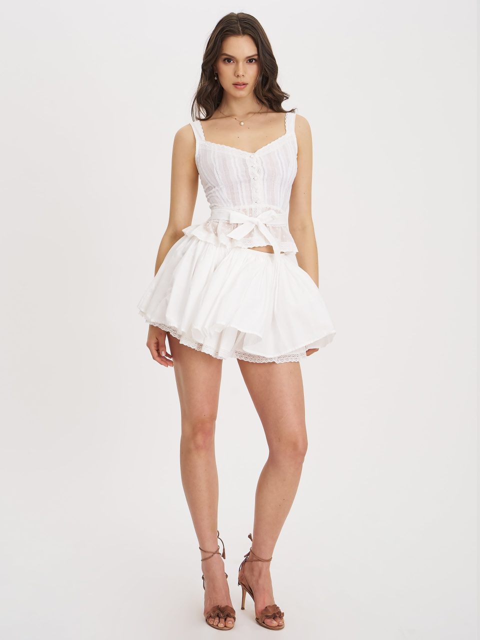 Aliza Lace Trim Layered Cotton Mini Full Skirt