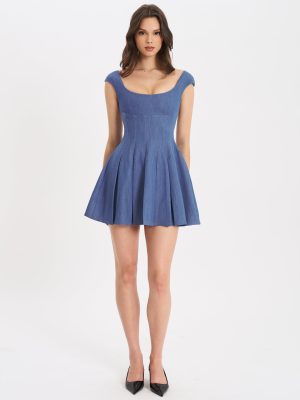 Sada Pleated Denim Mini Dress