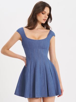Sada Pleated Denim Mini Dress