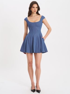 Sada Pleated Denim Mini Dress