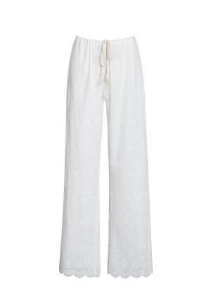 Raina White Cotton Eyelet Straight Pants
