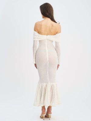 Kaedyn Off Shoulder Long Sleeve Crochet Mermaid Maxi Dress