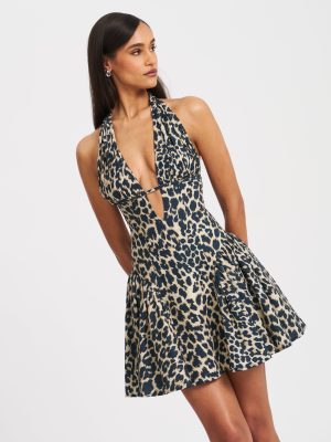 Mackenzie Cheetah Print Halter Linen Mini Dress
