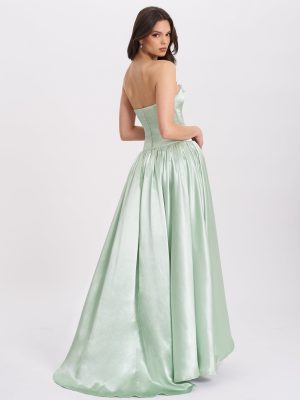Lael Mint Green Back Button Trailing Gown