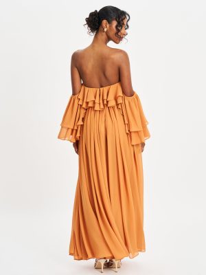 Kaela Brickwork Off Shoulder Chiffon Maxi Dress