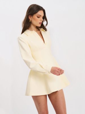 Obelia Off White Long Sleeve Polo Mini Dress