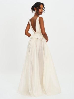Calleigh Off White Flare Beaded Belt Maxi Gown