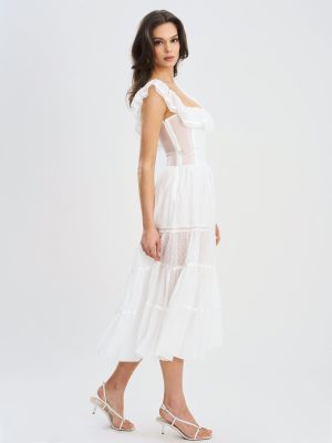 Eden Square Neck Ruffle Trim High Waist Midi Dress
