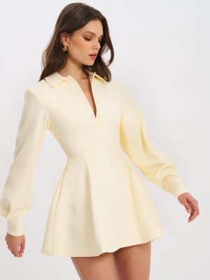 Obelia Off White Long Sleeve Polo Mini Dress