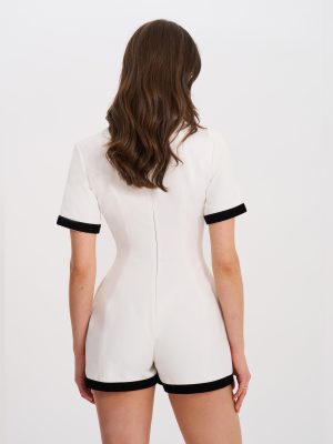 Idina Business Casual White Romper with Black Trim
