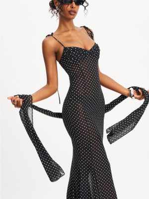 Yadira Black Base Polka Dot Chiffon Maxi Dress