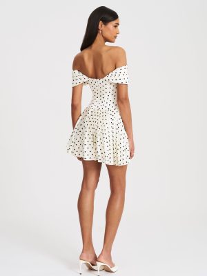 Edeline Polka Dot Off-shoulder Pleated Mini Dress