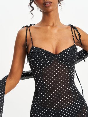 Yadira Black Base Polka Dot Chiffon Maxi Dress