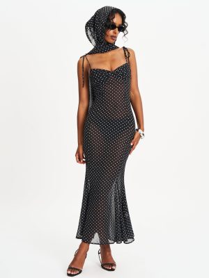 Yadira Black Base Polka Dot Chiffon Maxi Dress