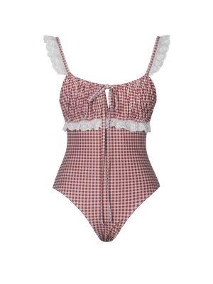 Hallie Red Gingham Lace Backless Swimsuit