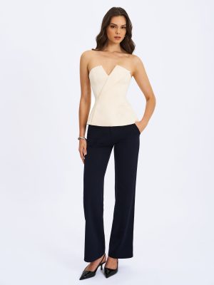 Yani Ivory Asymmetrical Lapel Sleeveless Peplum Top