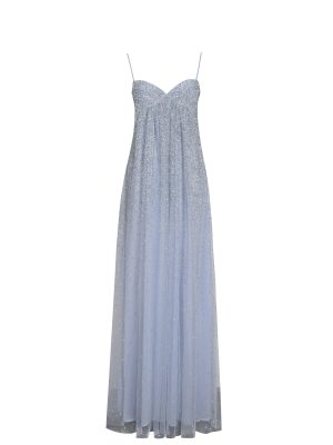 Wallie Baby Blue Rhinestone Embellished Mesh Backless Gown