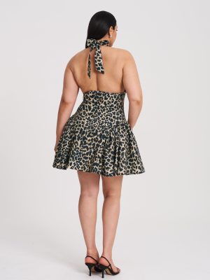 Mackenzie Cheetah Print Halter Linen Mini Dress
