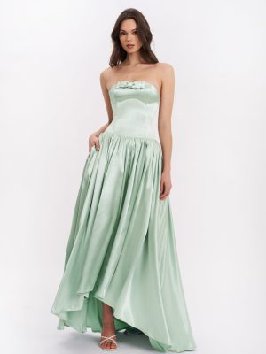 Lael Mint Green Back Button Trailing Gown