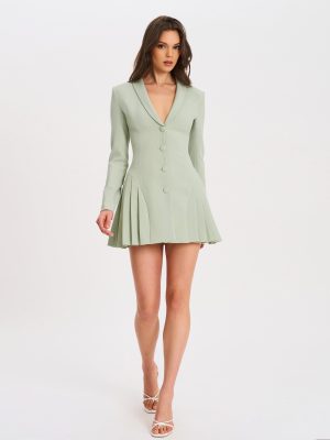 Delia Pistachio Green Blazer Dress with Pleated Detail