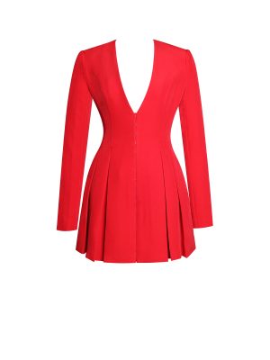 Ubah Red Blazer Pleated Button-up Long Sleeve Mini Dress