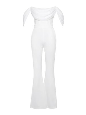 Sherlyn White Off Shoulder Flared Crepe Jumpsuit
