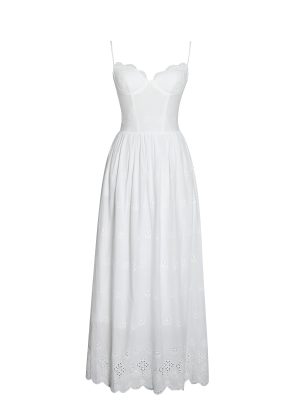 Oberon White Cotton Eyelet Lace-Up Back Maxi Dress