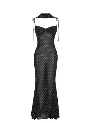 Yadira Black Base Polka Dot Chiffon Maxi Dress