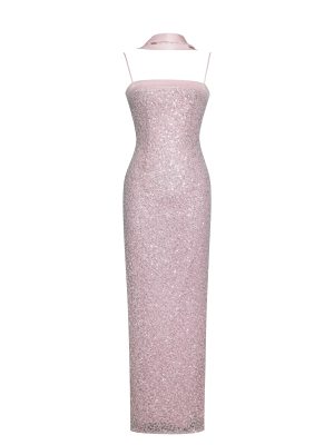 Raizel Pink Beaded Sequin Bodycon Gown with Scarf