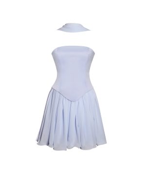Valentina Baby Blue Boned Curve Edge Peplum Mini Dress