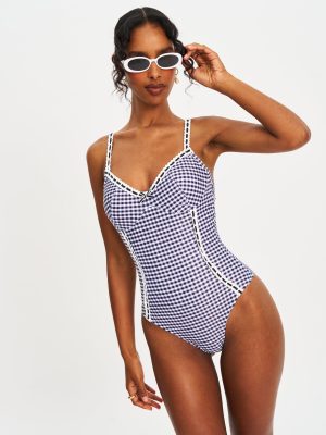 Gigi Black Gingham Lace Strap Backless Swimsuit
