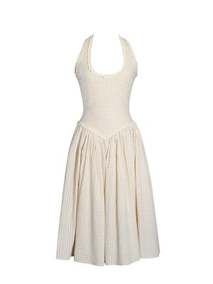 Idella Yellow Gingham U Neck Midi Dress