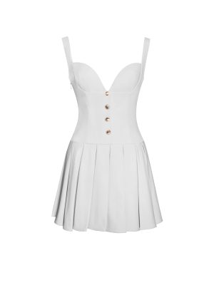 Tala White Sleeveless Pleated Preppy Mini Dress