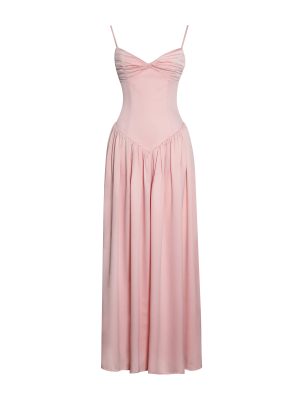 Najwa Baby Pink Ruched Breast Drop Waist Maxi Dress
