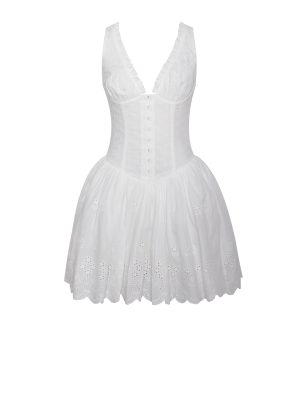 Aaliyah White Eyelet Plunging Halter Drop Waist Mini Dress