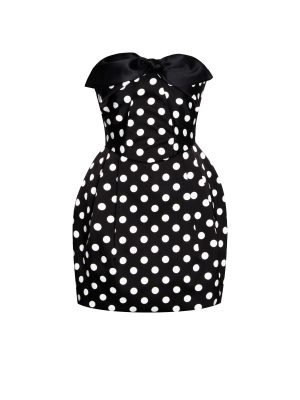 Tahira Black Polka Strapless Mini Dress with Bow