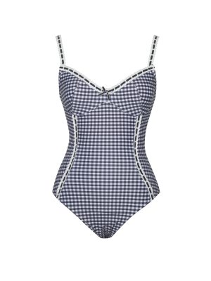 Gigi Black Gingham Lace Strap Backless Swimsuit