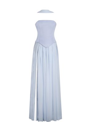 Qianna Baby Blue Peplum Top Drop Waist Chiffon Gown