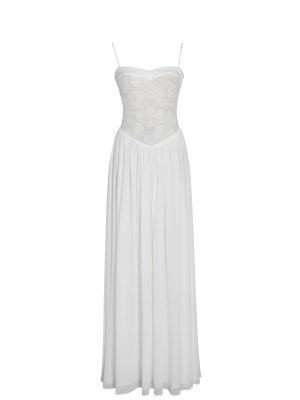 Ucille White Embroidered Chiffon Maxi Dress