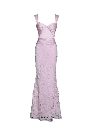 Dahlia Pink Floral Lace Mermaid Gown