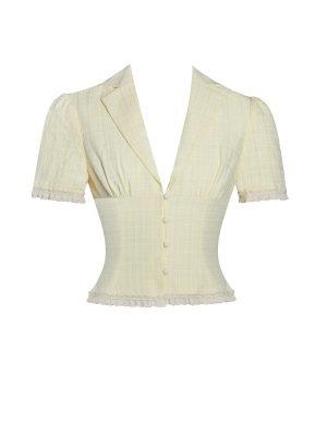 Odelia Yellow Lace Trim Seersucker Button Up Top