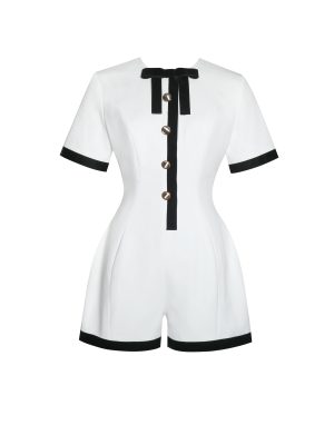 Idina Business Casual White Romper with Black Trim