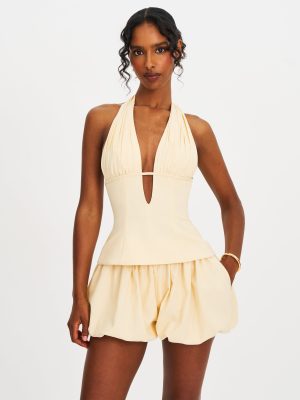 Quinzella Smock Back Halter Neck Linen Top