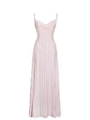 Mallory Baby Pink Stripe Jacquard High Slit Gown
