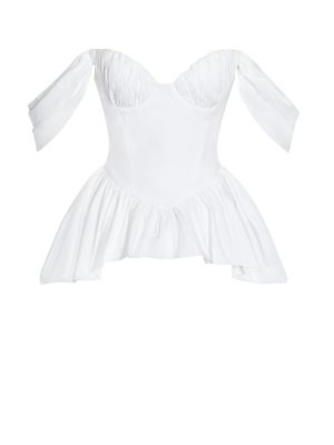 Qistina White Off-shoulder Bubble Hem Peplum Cotton Top