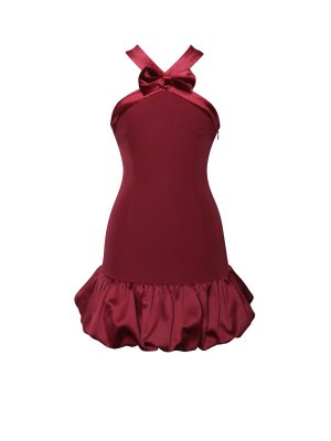 Barbra Red Cross Straps Bodycon Mini Dress with Bubble Hem