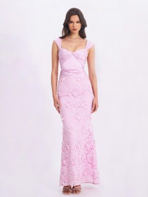 Dahlia Pink Floral Lace Mermaid Gown