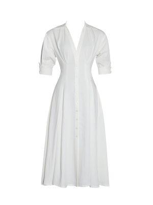 Palina Lyocell Pleated Midi Preppy Shirt Dress