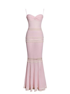 Pallas Pink Lace Trim Crochet Mermaid Maxi Dress