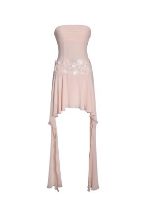 Mae Pink Ruched Breast Appliqué Trim Trailing Dress